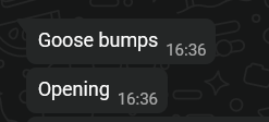 Client message screenshot saying "the opening gave me goose bumps"